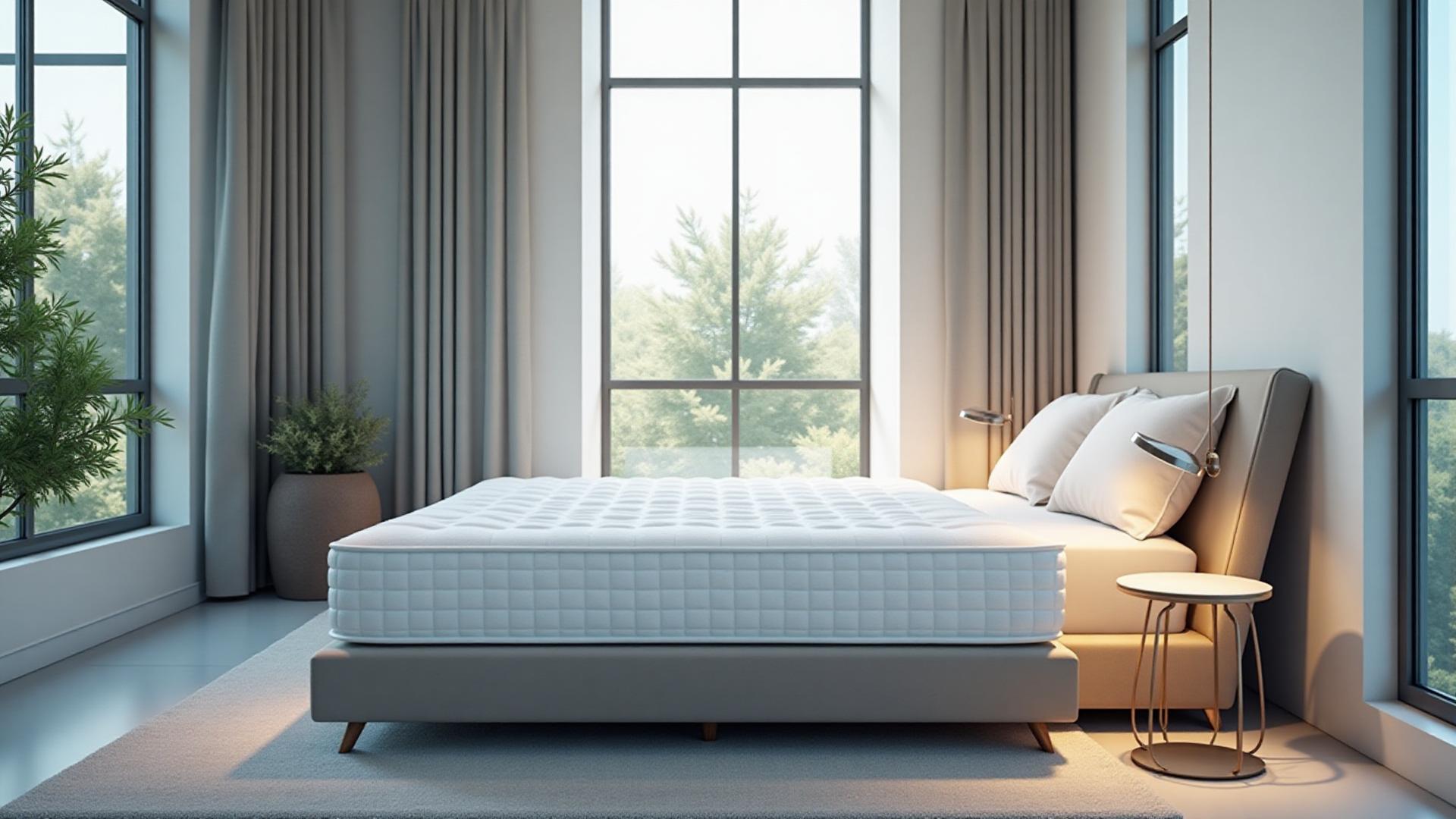 Habitación de hotel con cama tendida y colchón de línea hotelera